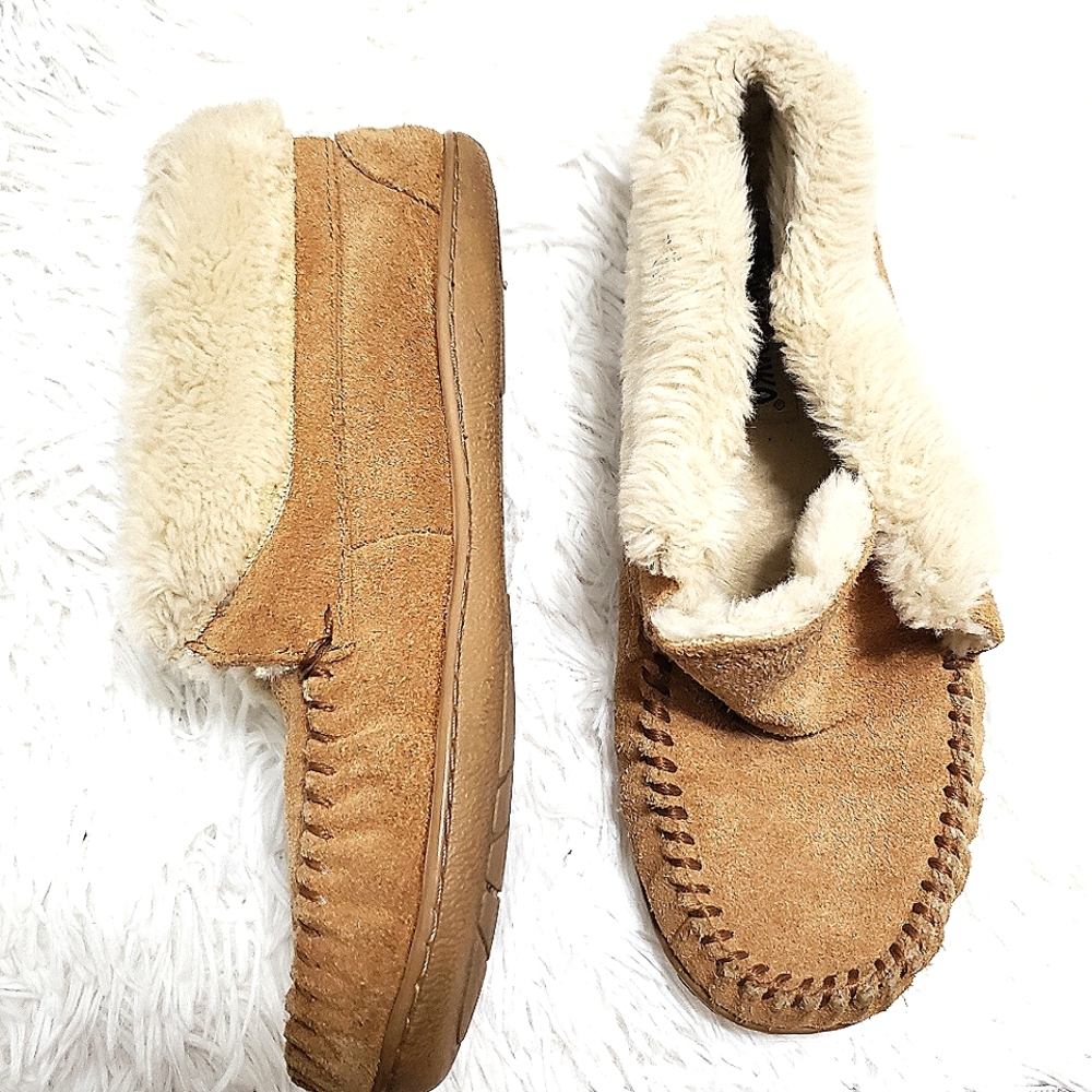 Minnetonka Slide on Vegan Fur Lined Moccasins